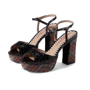 Betsey Johnson Alaia Black Plaid Sequin Crystal Platform Heels